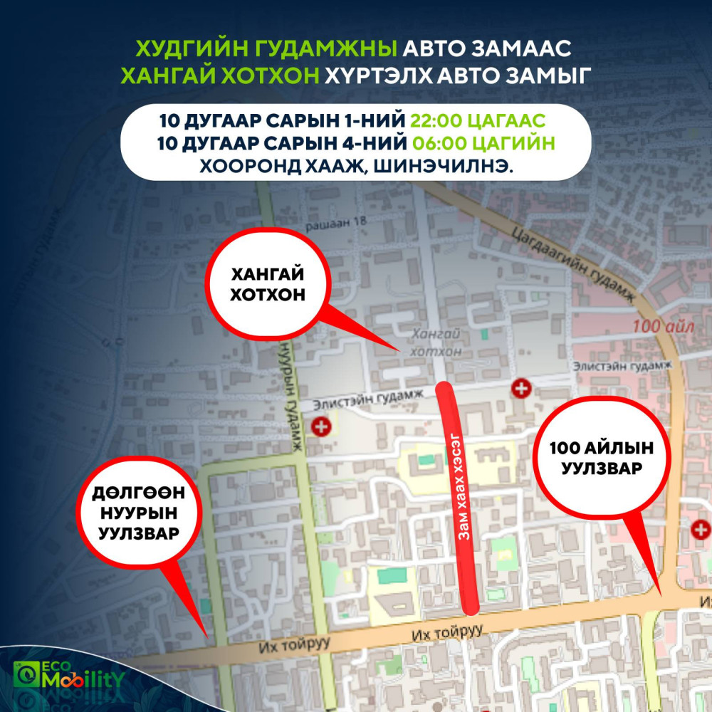 Өнөөдөр дараах гурван байршилд зам хааж, шинэчилнэ